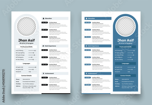 Minimalist professional business biodata and job resume CV template design with two variations