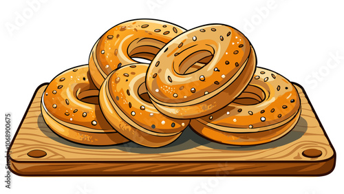 bagels on a cutting board, bagels food vector art