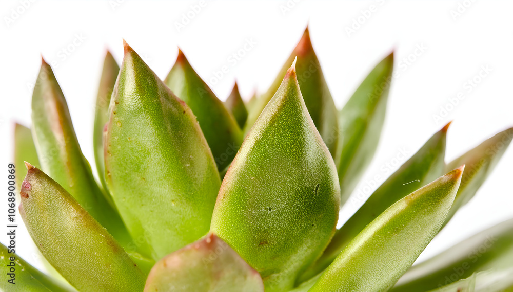A detailed macro shot of a vibrant green succulent with striking red tips, accented against a clean white background. Ideal for nature, plant, and botany themes A detailed macro shot of a vibrant green succulent with striking red tips, accented against a clean white background. Ideal for nature, plant, and botany themes