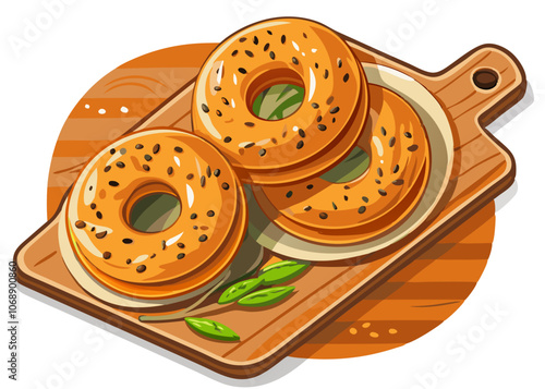bagels on a cutting board, bagels food vector art