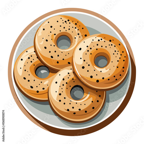 bagels  top view of bagels on a plate, bagels food vector illustration