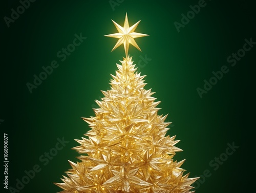 Illuminated star-shaped Christmas tree decoration on green background photo