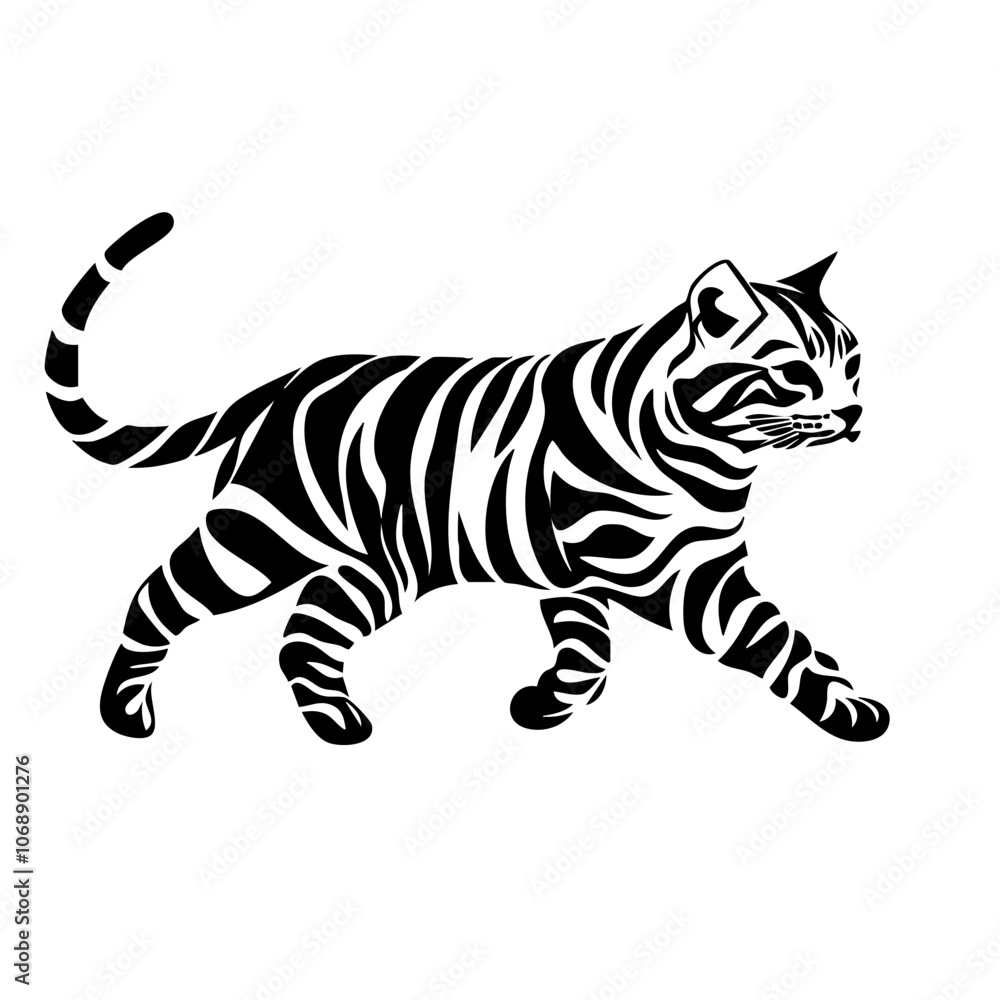 A Bengal cat with distinct stripes walks gracefully, showcasing its agile movements and playful demeanor in this captivating vector design A Bengal cat with distinct stripes walks gracefully, showcasing its agile movements and playful demeanor in this captivating vector design