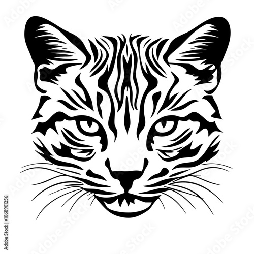 Bengal cat vector design featuring intricate detailing and dramatic facial expression, capturing the essence of this exotic breed in a striking black and white format