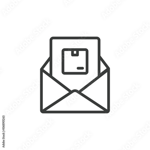 Shipping delivery mail confirm, icon in line design. Shipping, delivery, mail, confirm, confirmation, tracking, receipt on white background vector. Shipping delivery mail confirm editable stroke icon