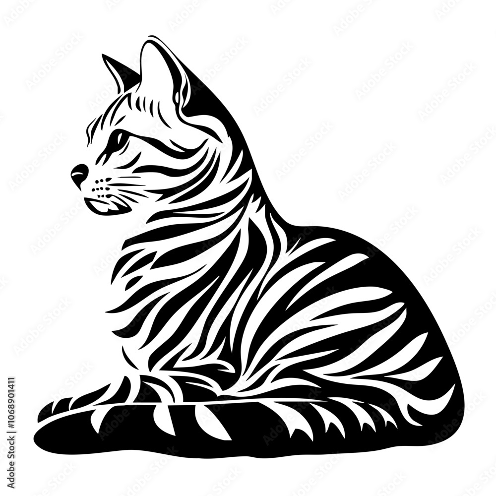 Elegant Bengal cat illustration showcasing intricate stripes and poised posture in a minimalist vector design, perfect for art enthusiasts and feline lovers Elegant Bengal cat illustration showcasing intricate stripes and poised posture in a minimalist vector design, perfect for art enthusiasts and feline lovers