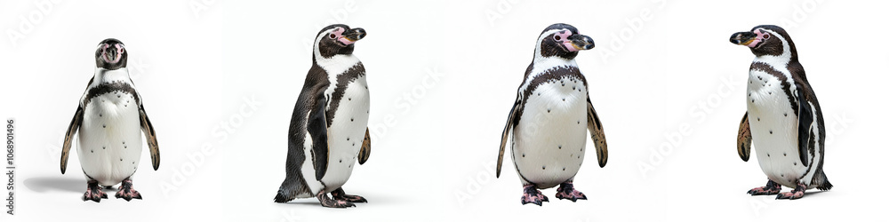 Fototapeta premium Penguin Wild Life Animal Set, Isolated on A White Background