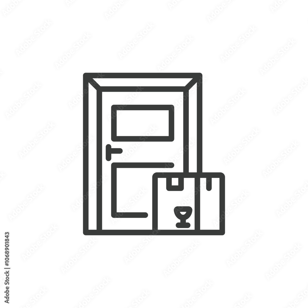 Delivery to the door, icon in line design. Delivery, door, home, parcel, package, shipping, service on white background vector. Delivery to the door editable stroke icon Delivery to the door, icon in line design. Delivery, door, home, parcel, package, shipping, service on white background vector. Delivery to the door editable stroke icon