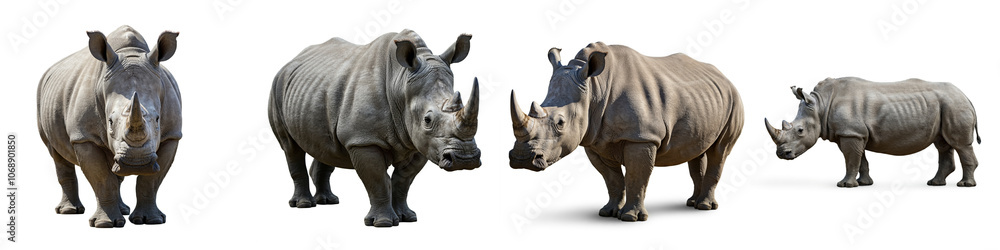 Rhino Rhinoceros Wild Life Animal Set, Isolated on A White Background Rhino Rhinoceros Wild Life Animal Set, Isolated on A White Background