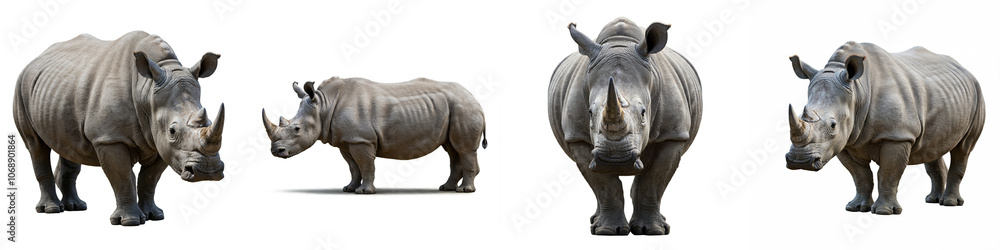 Fototapeta premium Rhino Rhinoceros Wild Life Animal Set, Isolated on A White Background