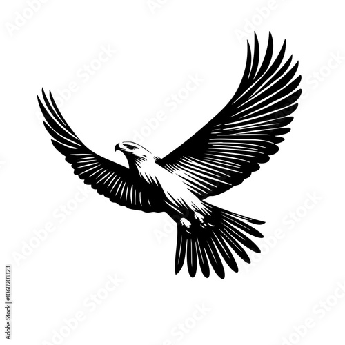 An elegant eagle soaring gracefully with outstretched wings and detailed feathers, symbolizing freedom and strength in nature