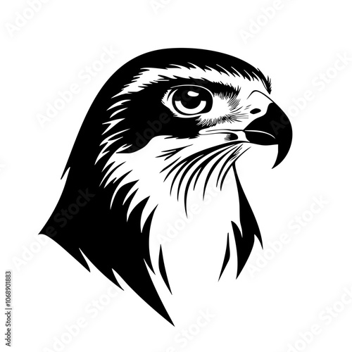 A striking vector illustration depicting the detailed head of a falcon, showcasing its sharp features and keen gaze, embodying the essence of this majestic bird of prey