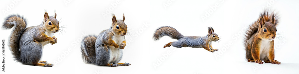 Squirrel Wild Life Animal Set, Isolated on A White Background Squirrel Wild Life Animal Set, Isolated on A White Background