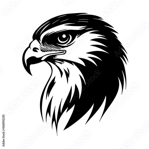 Illustration of an eagle’s head showcasing detailed feathers and fierce expression, symbolizing power and freedom in wildlife artistry photo