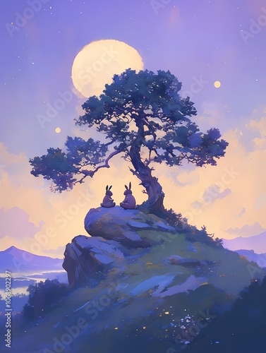 The rabbit under the moon