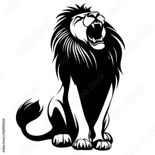 A powerful, roaring lion showcases its strength and majesty in a striking vector design that captures the essence of this magnificent animal