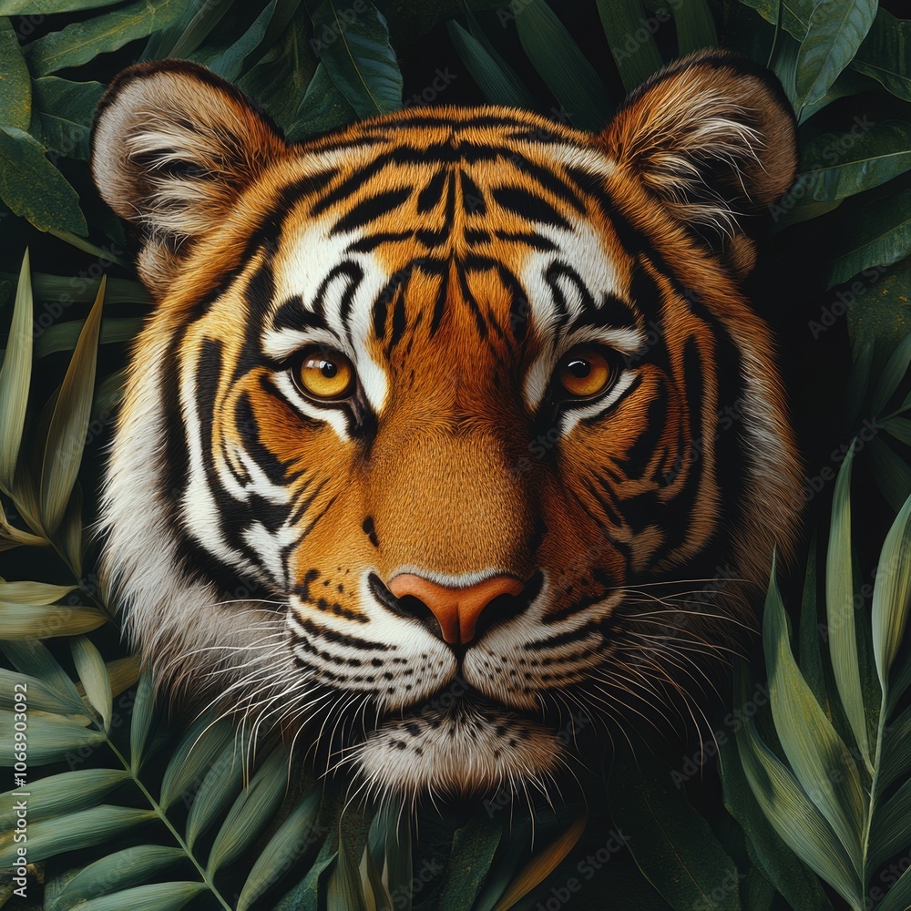 Fototapeta premium Majestic Tiger Among Lush Green Foliage