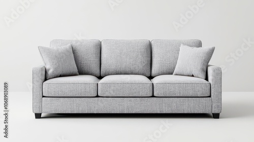 Modern gray sofa with cushions on a white isolate background.