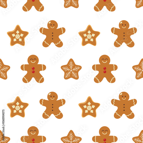 Christmas pattern with gingerbread man on a light background. Seamless background perfect for use in textiles, wallpapers, and festive decorations.