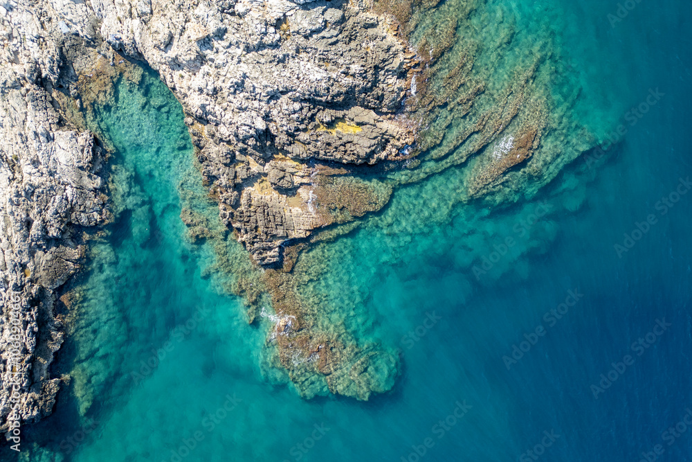 The Port Alga Bay drone view in Polignano a Mare of Italy
