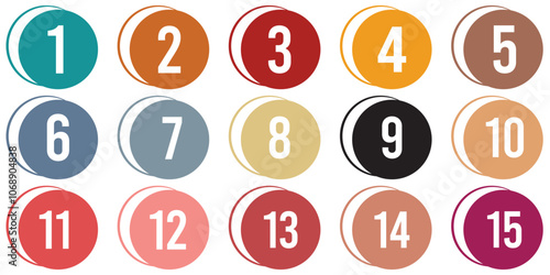 number bullet points from one to twelve vector set. Colorful bullet point number collection
