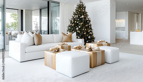 Transform your living room into a stylish christmas wonderland with white and gold decor