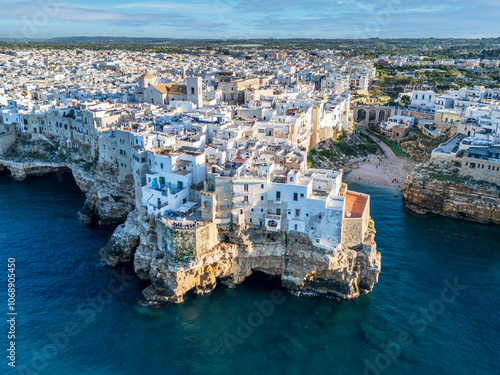 Polignano a Mare Town drone view in Italy