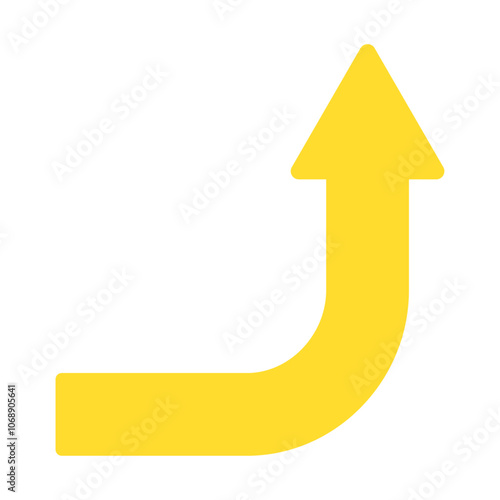 横から上方向に直角に曲がっている黄色い矢印のアイコン - シンプルな急上昇を表す記号や装飾のイラスト素材