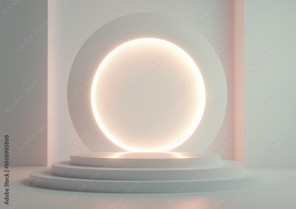 A 3D render of a round, glowing, futuristic, and minimalistic background. A 3D render of a round, glowing, futuristic, and minimalistic background.
