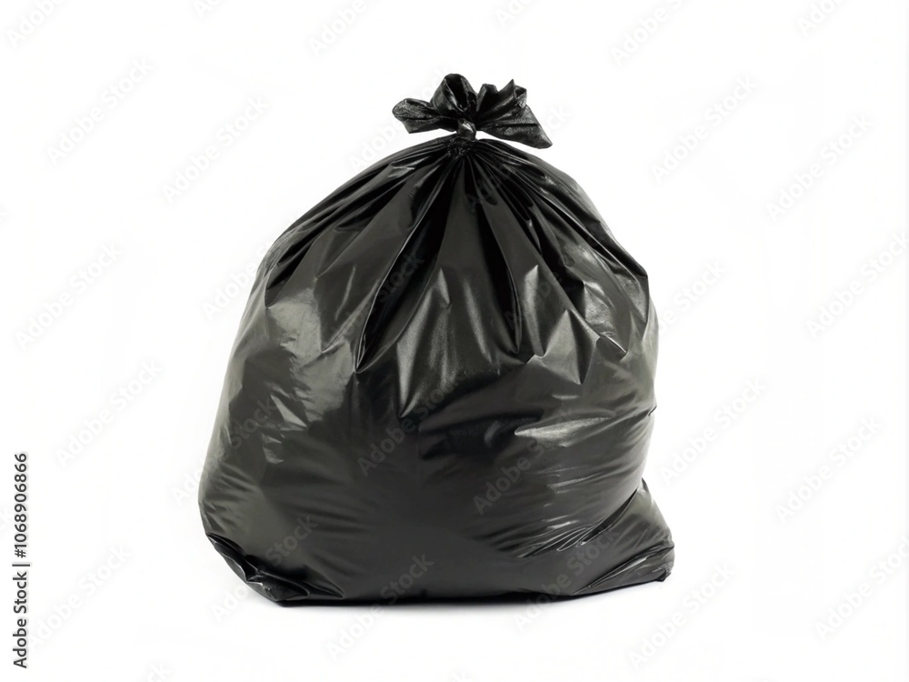 Black garbage bag tied on a white background Black garbage bag tied on a white background
