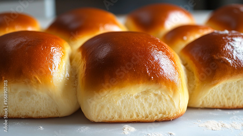 Golden Brown Brioche Buns Freshly Baked, Gourmet Artisanal French Pastry Bread Close-up, Perfect for Culinary Websites and Bakery Menus