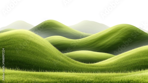 Soft green hills with rich grass textures isolated on a transparent background to highlight contours and natural shapes photo