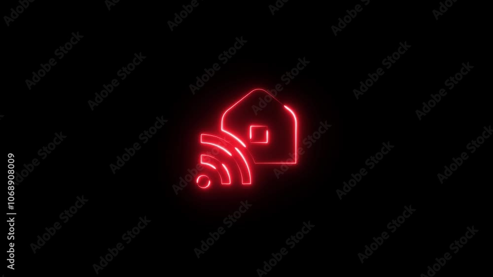 Neon Smart Home Icon, Glowing House with Wi-Fi Signal, Futuristic Connected Home, Cyber Smart Home Technology, Digital Home Automation Icon, Neon Wi-Fi Home Neon Smart Home Icon, Glowing House with Wi-Fi Signal, Futuristic Connected Home, Cyber Smart Home Technology, Digital Home Automation Icon, Neon Wi-Fi Home