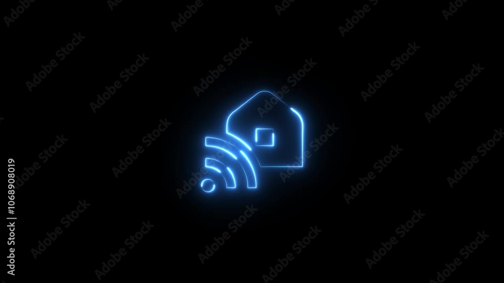 Neon Smart Home Icon, Glowing House with Wi-Fi Signal, Futuristic Connected Home, Cyber Smart Home Technology, Digital Home Automation Icon, Neon Wi-Fi Home Neon Smart Home Icon, Glowing House with Wi-Fi Signal, Futuristic Connected Home, Cyber Smart Home Technology, Digital Home Automation Icon, Neon Wi-Fi Home