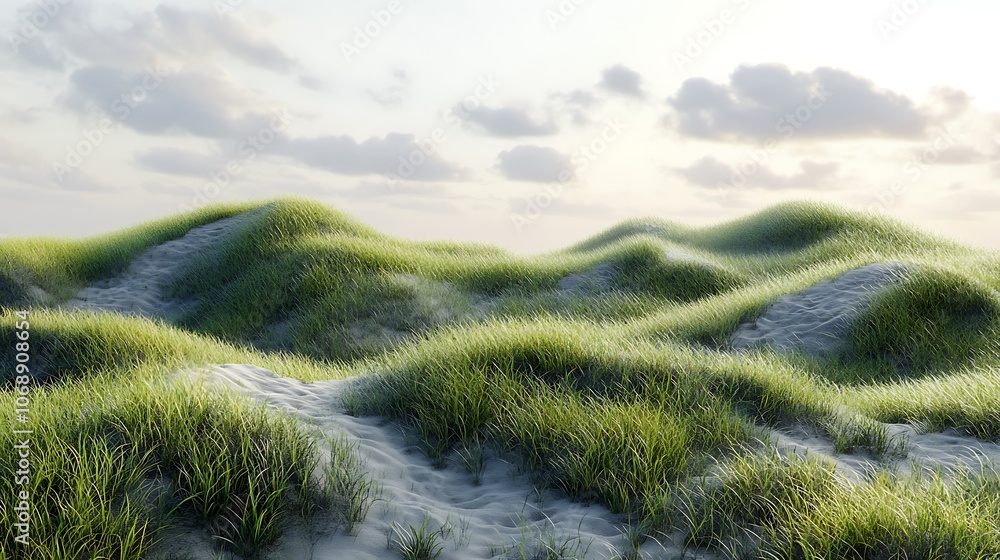 Gently sloping hills with realistic grass details and seamless edges transparent background for easy layering Gently sloping hills with realistic grass details and seamless edges transparent background for easy layering
