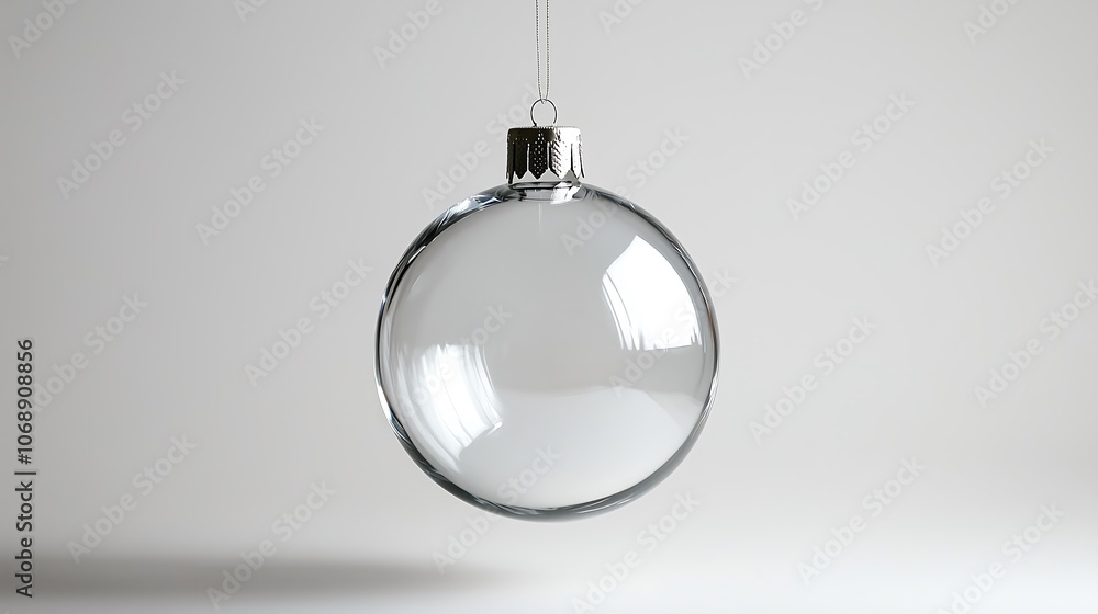 Transparent Christmas ball on white solid background. Minimalistic New Year background with holiday decorations. Transparent Christmas ball on white solid background. Minimalistic New Year background with holiday decorations.