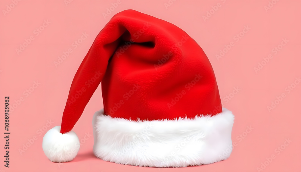 A classic red Santa hat with fluffy white trim, fully isolated on a plain background, showing off its softness and festive flair. Ideal for holiday themes and Christmas cheer A classic red Santa hat with fluffy white trim, fully isolated on a plain background, showing off its softness and festive flair. Ideal for holiday themes and Christmas cheer