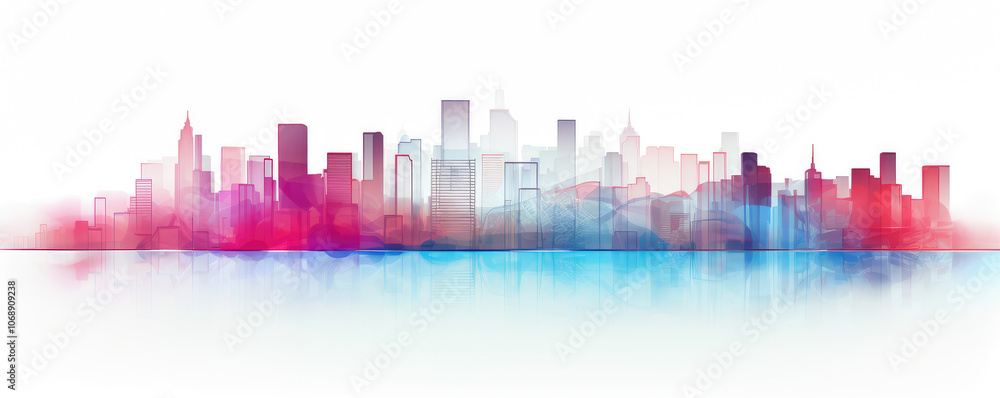 Vibrant Watercolor Silhouette of Urban Cityscape Vibrant Watercolor Silhouette of Urban Cityscape