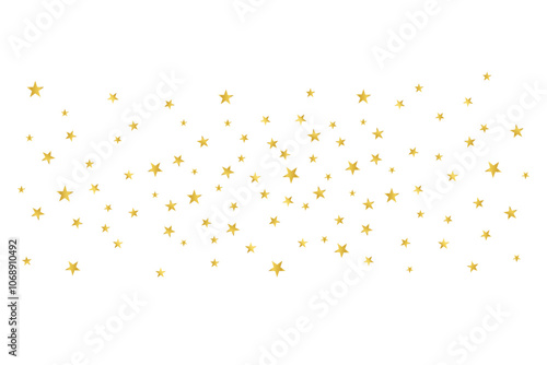 Random gold stars isolated on transparent background. Golden stars festive decoration. Luxury sparkling stars PNG. Celebration, holiday design elements