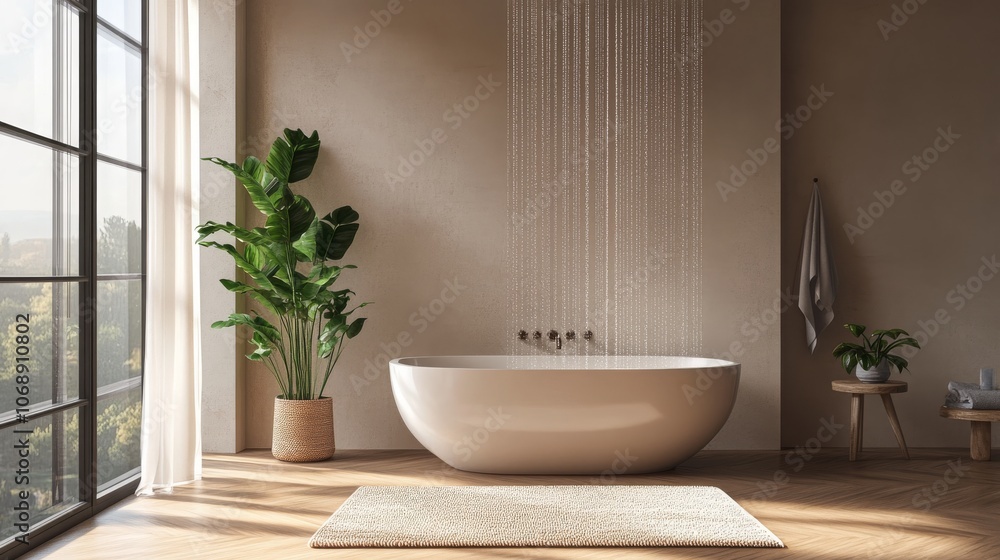 3D visual of a modern bathroom shower area; sleek interior style 3D visual of a modern bathroom shower area; sleek interior style