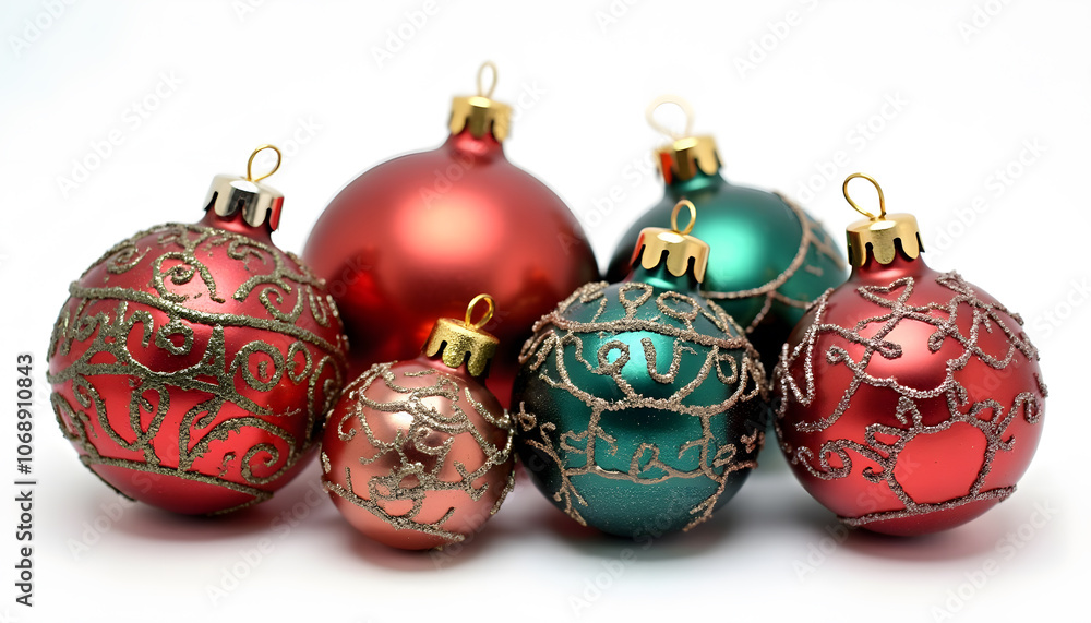 A collection of colorful Christmas baubles in various sizes, fully isolated to showcase their patterns and textures. Perfect for festive decor and holiday themes A collection of colorful Christmas baubles in various sizes, fully isolated to showcase their patterns and textures. Perfect for festive decor and holiday themes