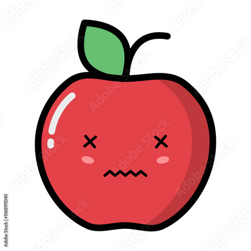 Kawaii apple with cute emotional face illustration. Kawaii fruit with emotional face