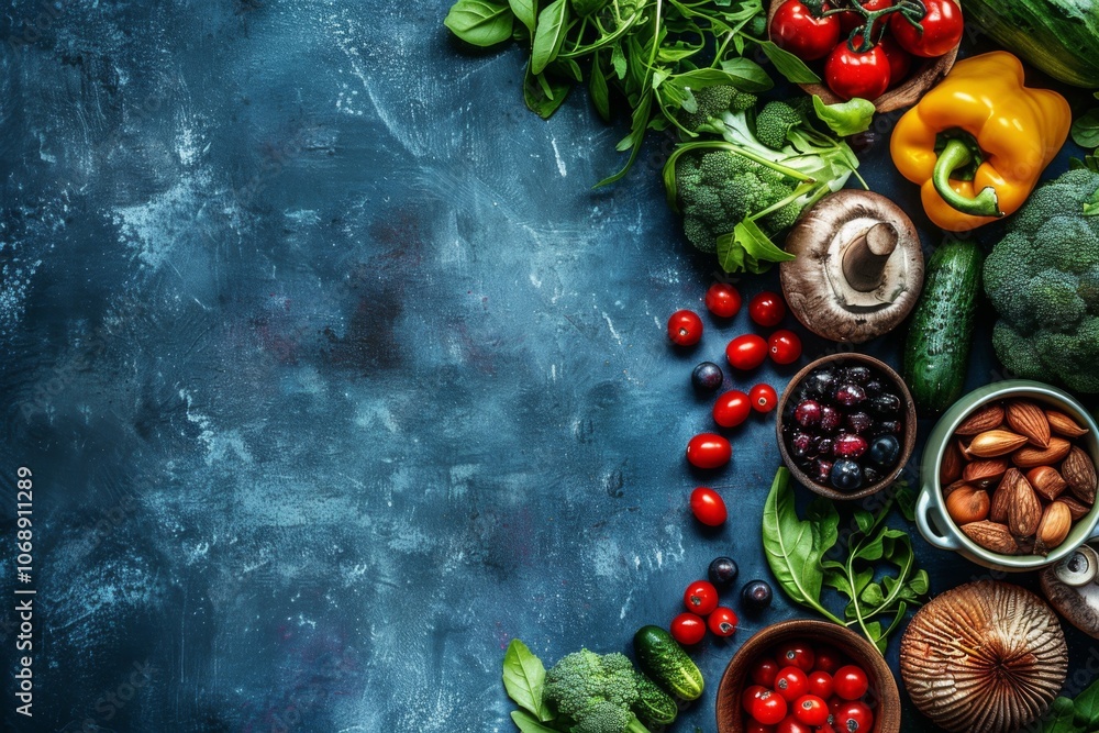 Wholesome Ingredients: A Variety of Fresh Fruits, Vegetables, Berries, and Mushrooms Wholesome Ingredients: A Variety of Fresh Fruits, Vegetables, Berries, and Mushrooms