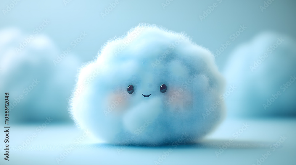 Fluffy blue cloud with big cute eyes and blushing cheeks Fluffy blue cloud with big cute eyes and blushing cheeks