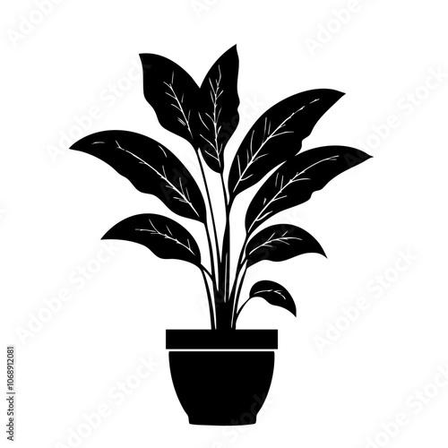 Stylized vector illustration of a potted plant with long leaves, showcasing a minimalist design ideal for home decor or botanical themes