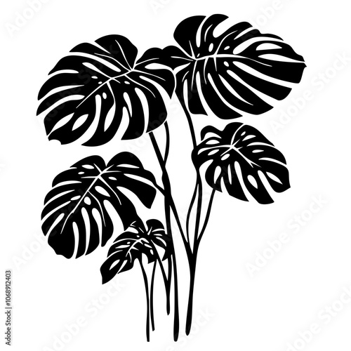 Stylized vector illustration featuring multiple monstera leaves showcasing intricate cut-out designs perfect for digital projects or home décor