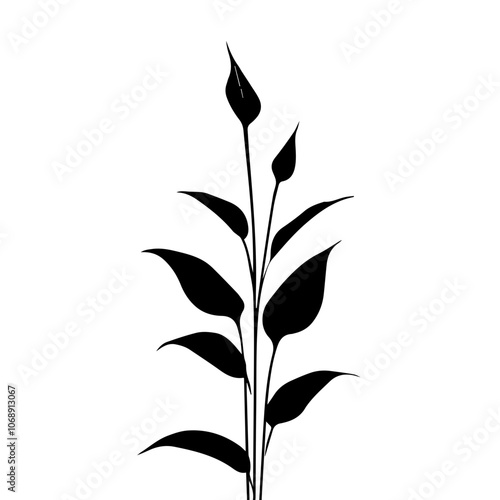 A striking illustration of a peace lily plant showcasing elegant leaves and delicate flower buds, perfect for botanical decor or nature-inspired design applications