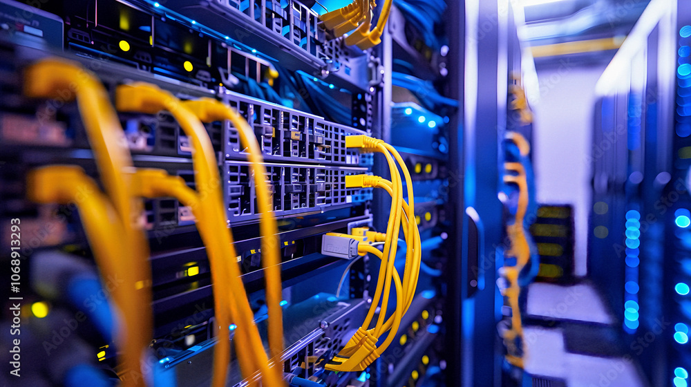 a server room with cables neatly organized and connected a servers, routers, and other networking equipment, emphasizing the importance of structured cabling in data centers a server room with cables neatly organized and connected a servers, routers, and other networking equipment, emphasizing the importance of structured cabling in data centers