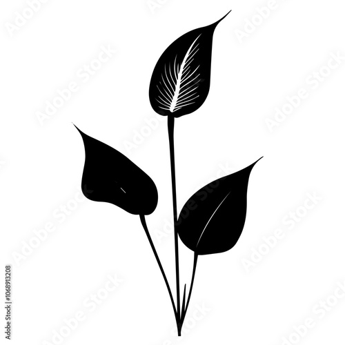 Elegant peace lily design presented in a minimalist vector style, showcasing the distinctive leaf shapes and graceful lines typical of this popular houseplant