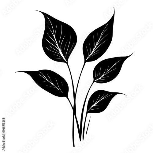 Stylized illustration of a peace lily plant with elegant leaves designed to enhance decor, perfect for minimalist and modern aesthetics
